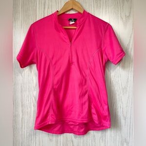 Canari Cycling Shirt Women L Pink Quarter Zip Mock Neck Short Sleeve Back Pocket